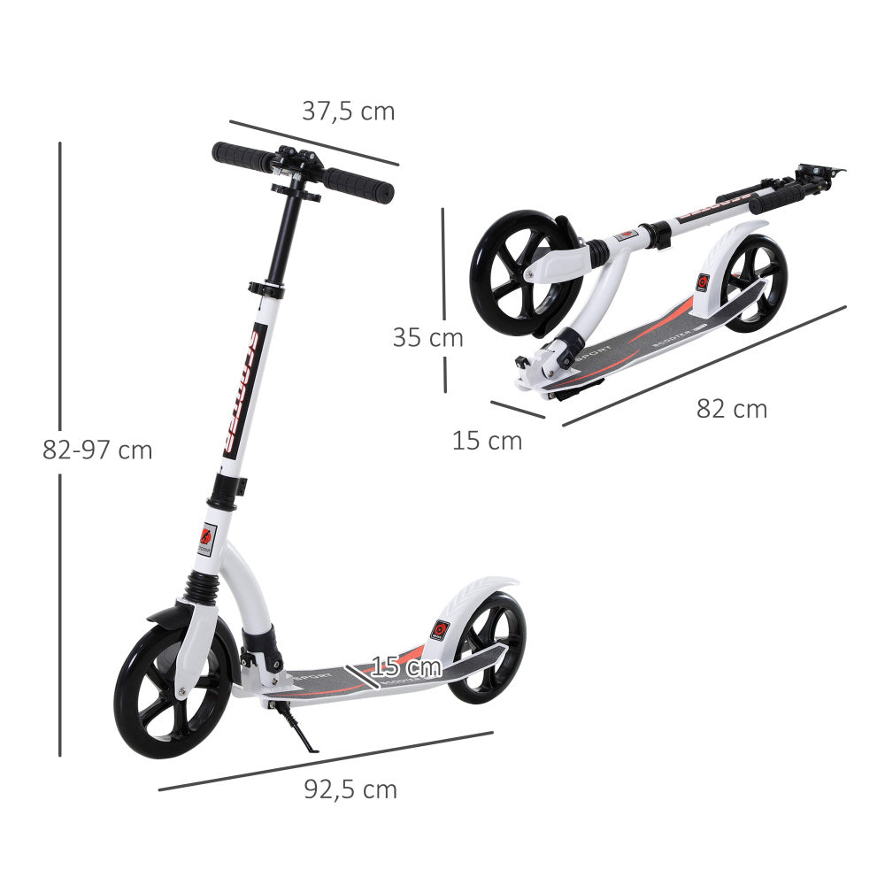 Technische Abmessungen des Scooters: 92,5 cm Länge und 82-97 cm Höhe.