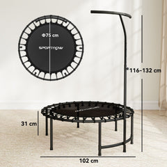 Technische Grafik: Durchmesser 102 cm, Rahmenhöhe 31 cm, Griffhöhe 116-132 cm.
