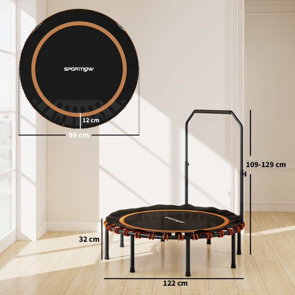 Technische Grafik: Durchmesser 122 cm, Sprungfläche mit orangem Ring, Griffhöhe 109-129 cm.