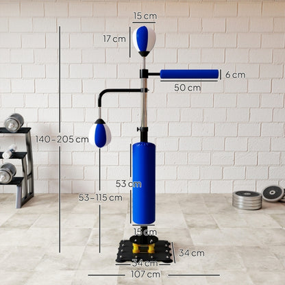 Technische Maße: Basis 50x50cm, Höhe verstellbar von 140cm bis 205cm.