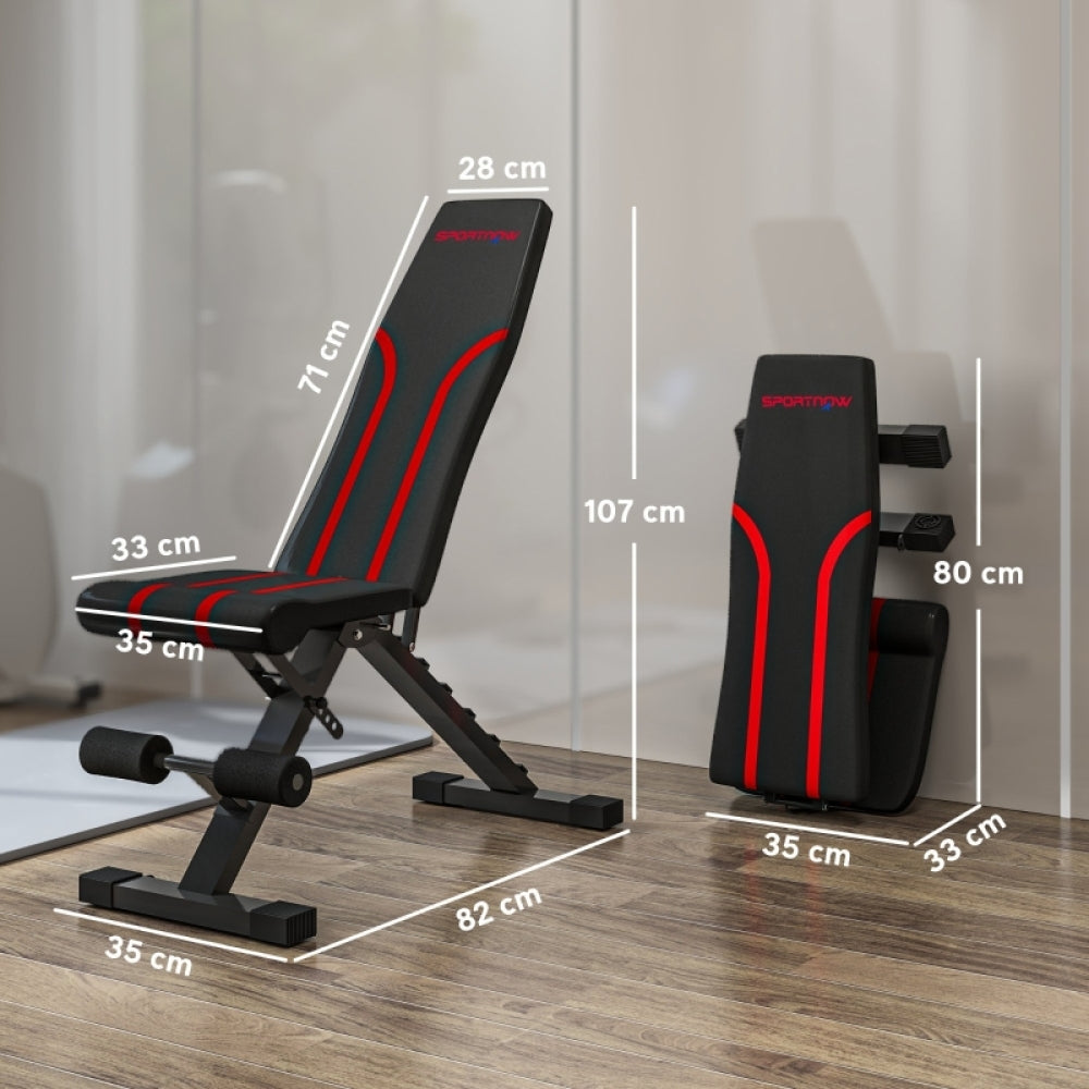 Technische Maße der Hantelbank: Rückenlehne 75cm lang, Sitzhöhe 45cm, ergonomisches Design.