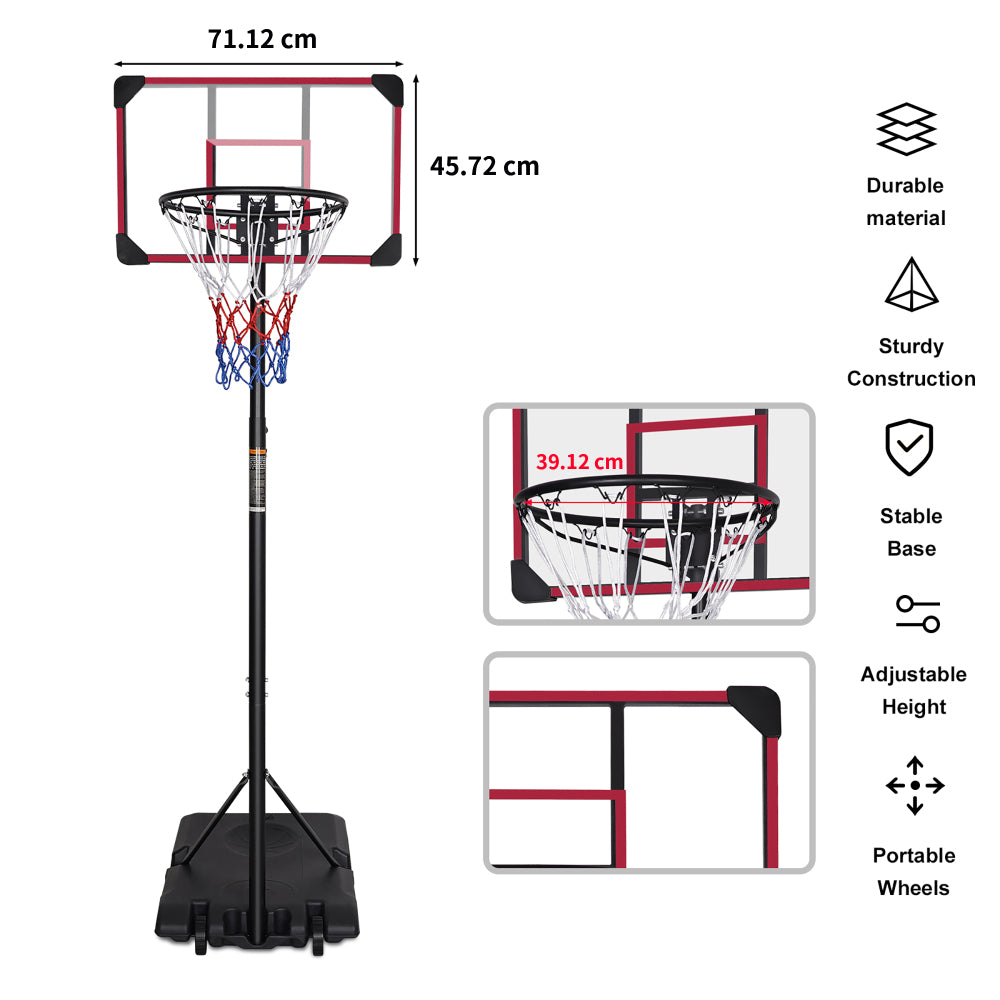 Technische Zeichnung: Backboard 71x45 cm, Ringdurchmesser 39 cm, bruchsicheres Material.