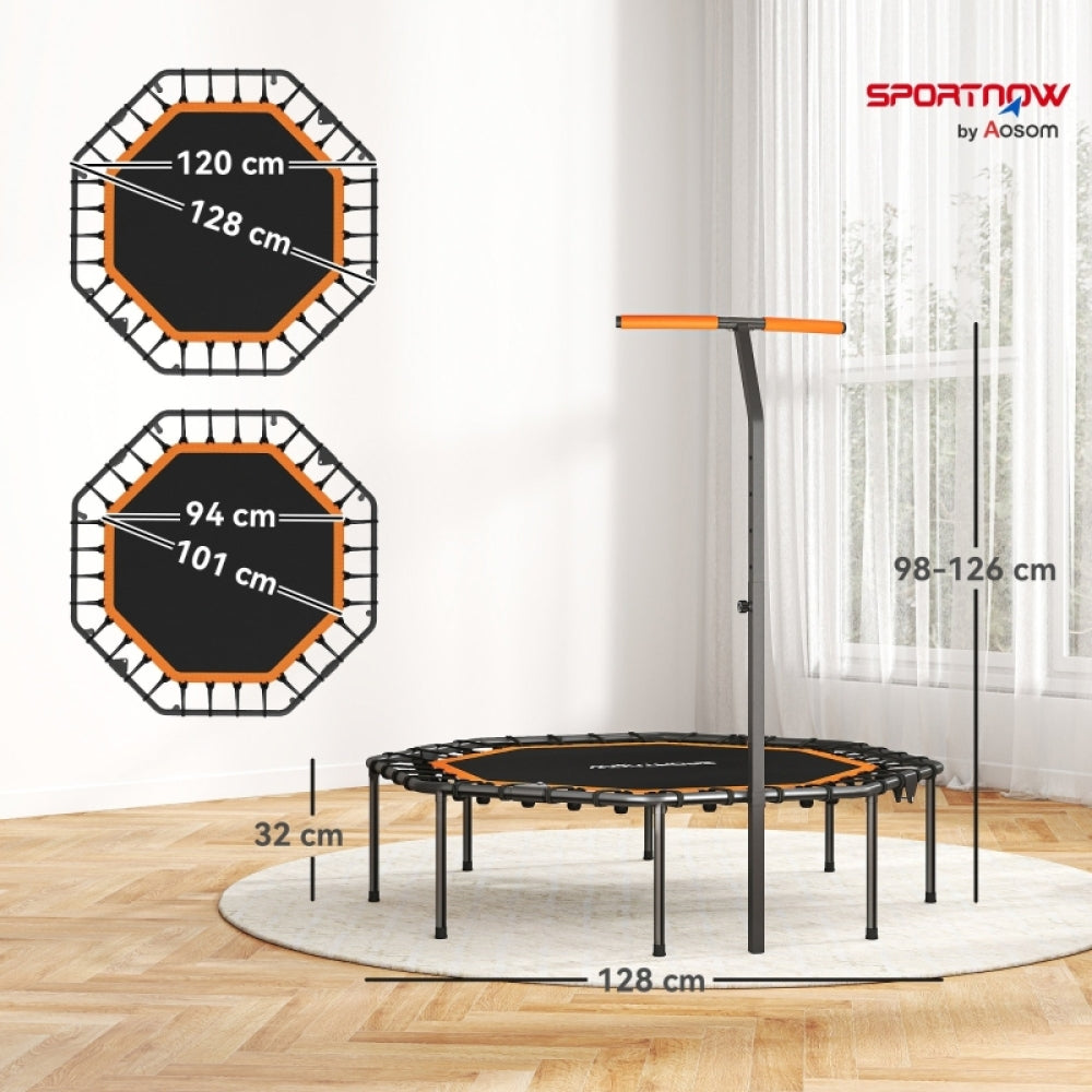 Technische Zeichnung: Breite 128 cm, Rahmenhöhe 32 cm, Griffhöhe 98-126 cm.
