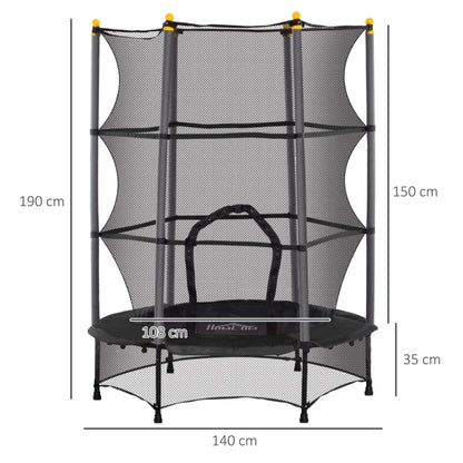 Technische Zeichnung: Gesamthöhe 190 cm, Durchmesser 140 cm, Einstiegshöhe 35 cm.