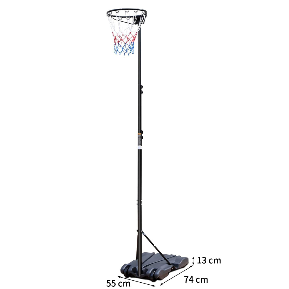 Technische Zeichnung: Gesamthöhe bis 304,8 cm, Basis 55x74 cm, Ringdurchmesser ca. 39 cm.