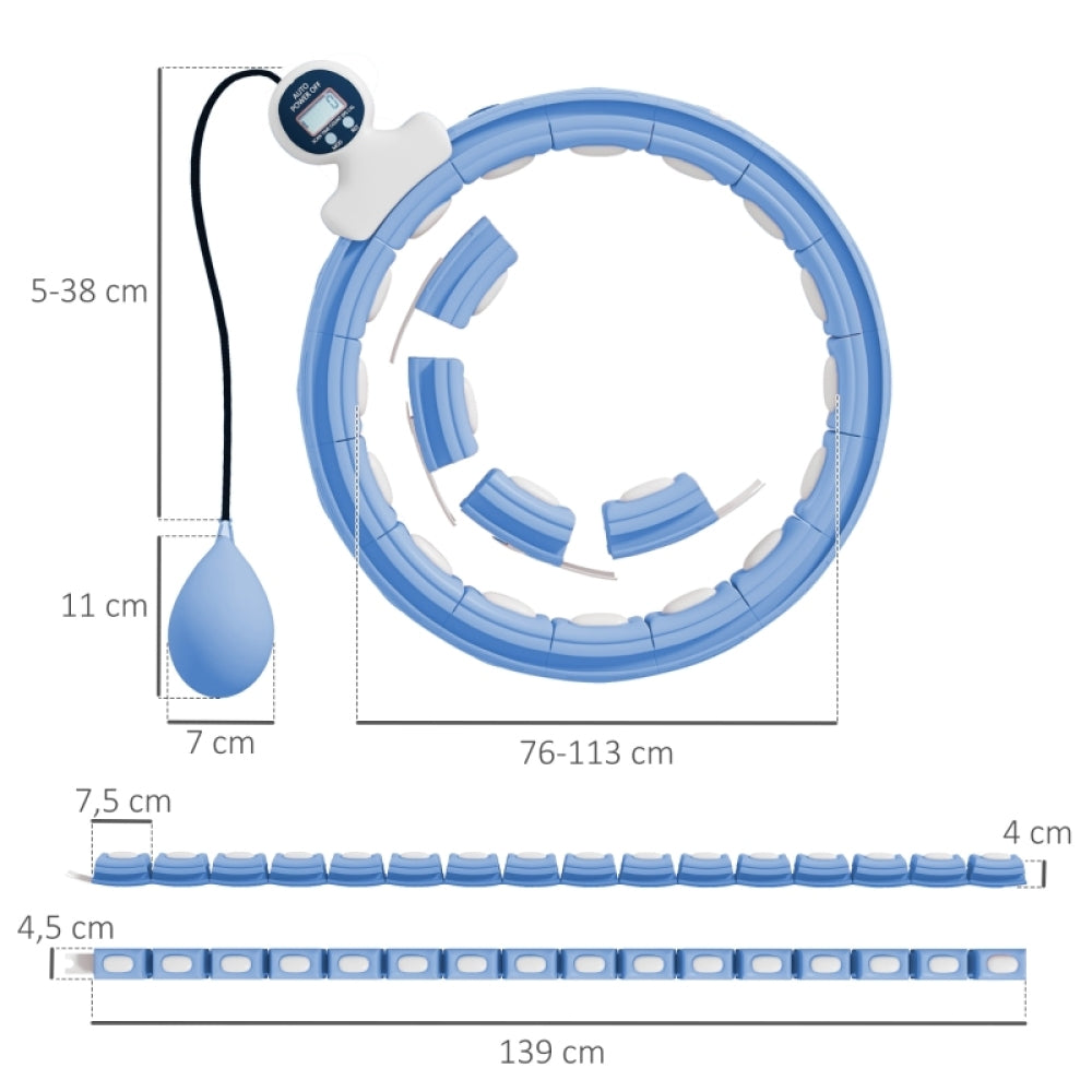 Technische Zeichnung zeigt den Durchmesser von 44,3 cm und die 16 einstellbaren Segmente.