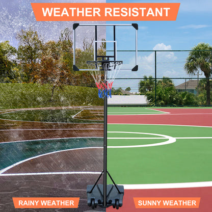 Vergleichsbild zeigt die Beständigkeit des Basketballkorbs bei Regenwetter und Sonnenschein.