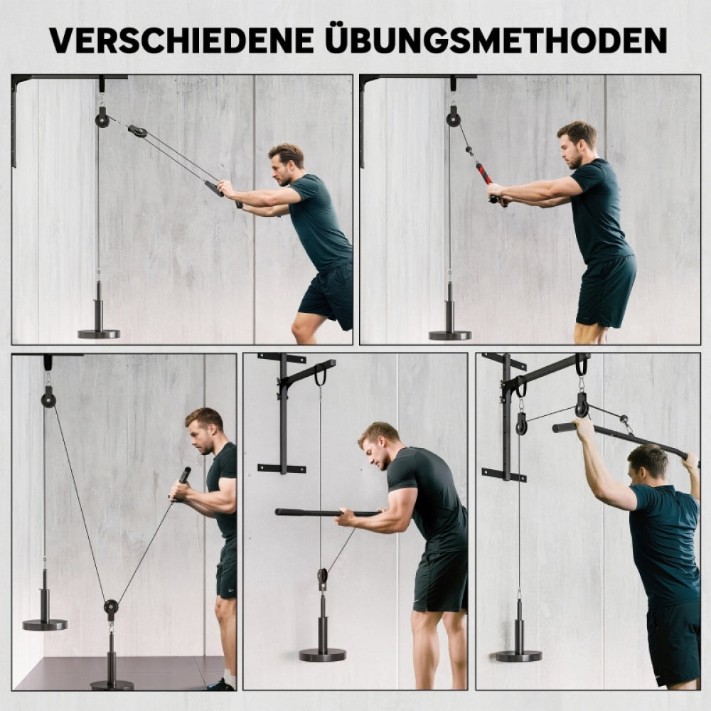 Verschiedene Übungsmodi: High Pulley für Trizeps und Low Pulley für Bizeps.