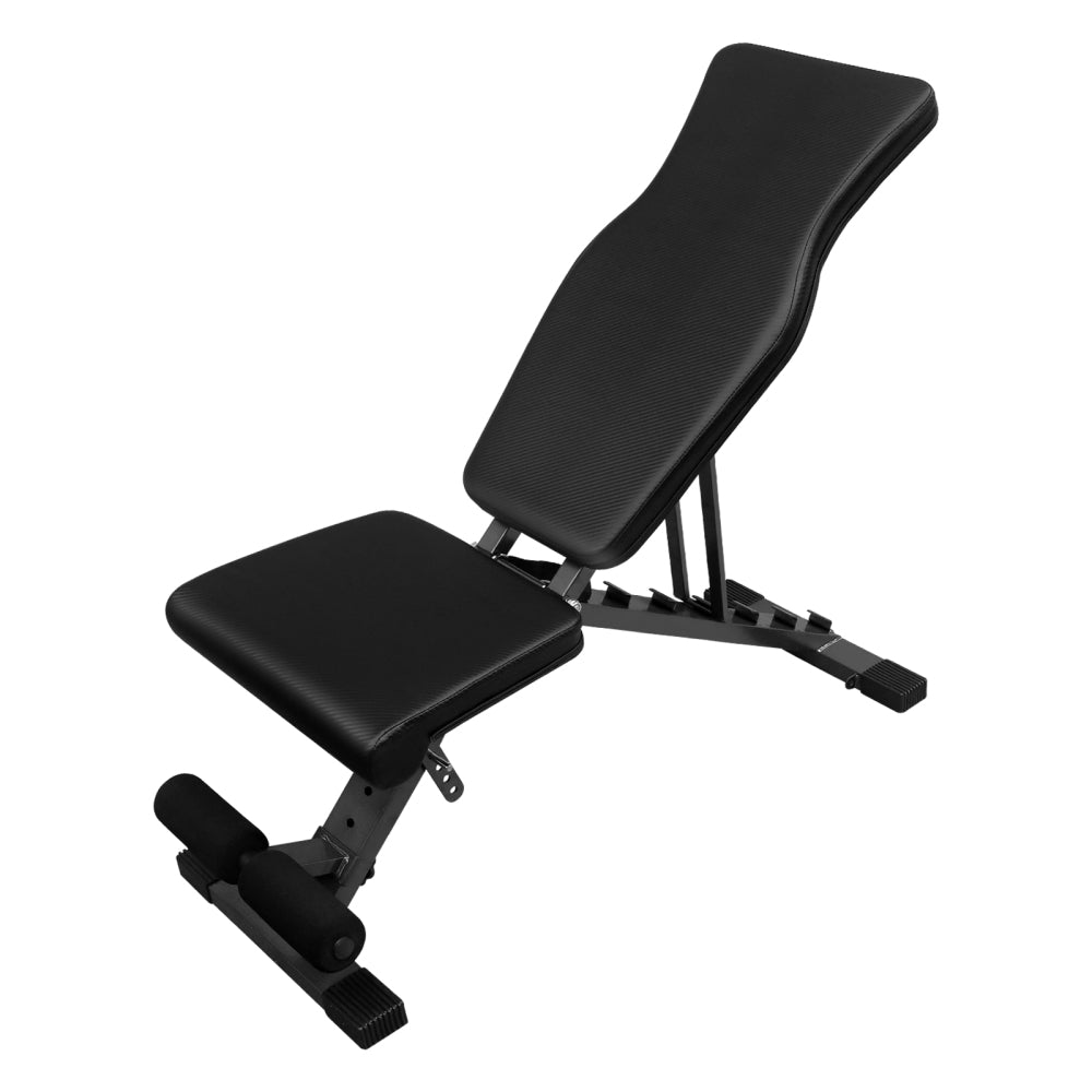 Verstellbare Hantelbank in Schwarz, klappbar und extrem belastbar (bis 300kg/660lbs).