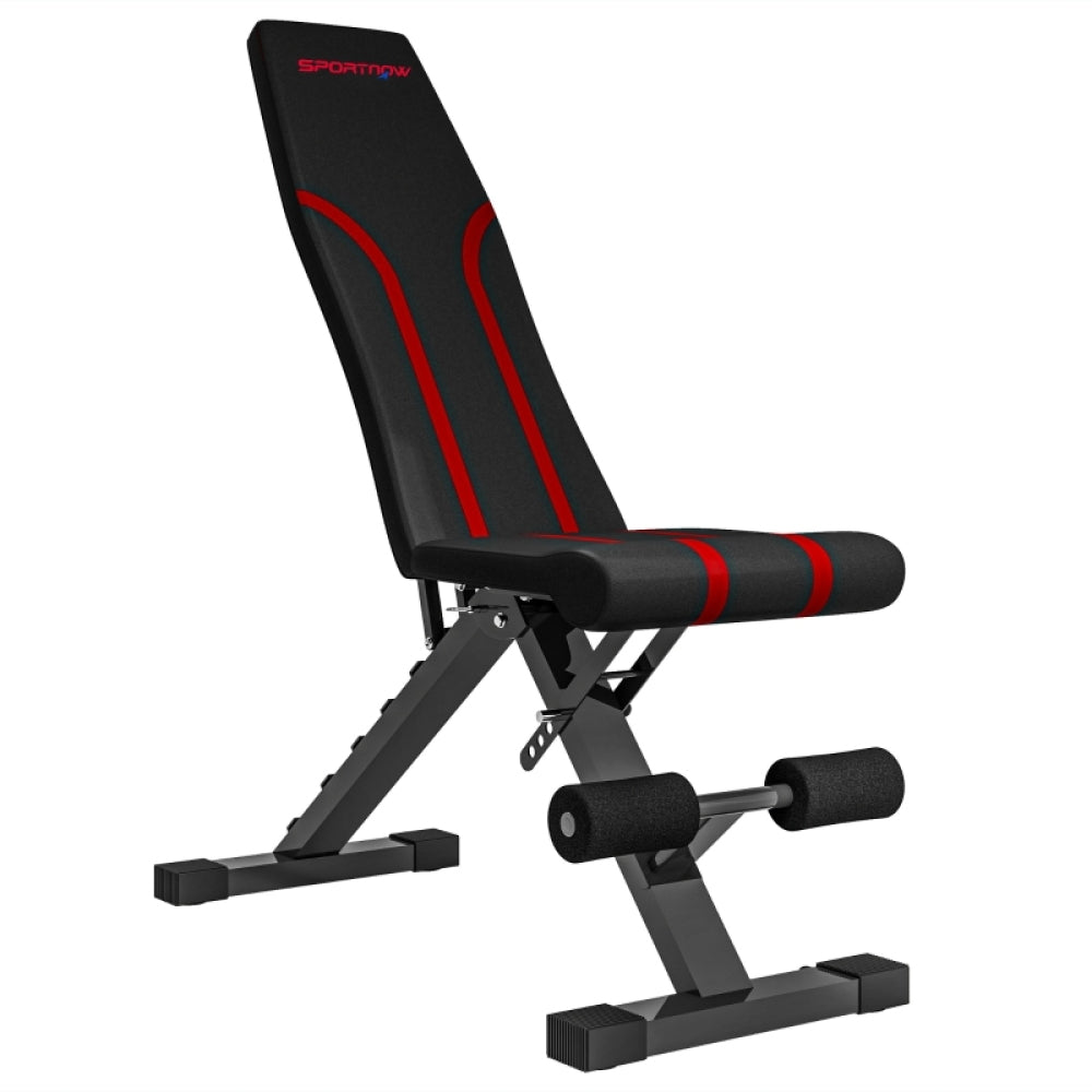 Verstellbare Hantelbank klappbar in Schwarz-Rot, bis 250kg belastbar, für das Home Gym.
