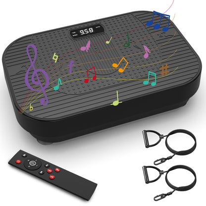 Vibrationsplatte Schwarz mit integriertem Bluetooth-Lautsprecher und Musiknoten-Grafik