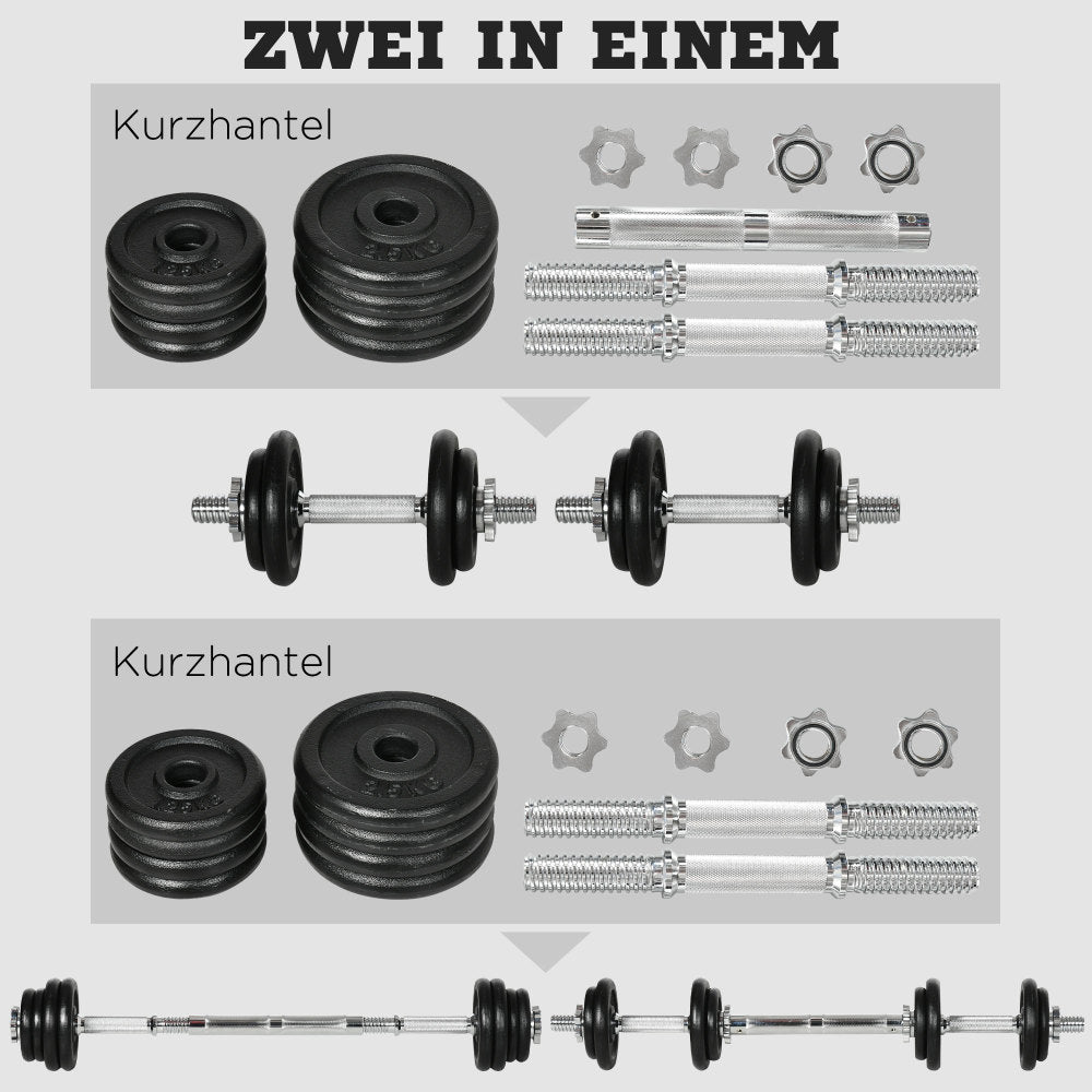 Vielseitiges Design: Umbau von Kurzhanteln zur Langhantel mit Verbindungsstück