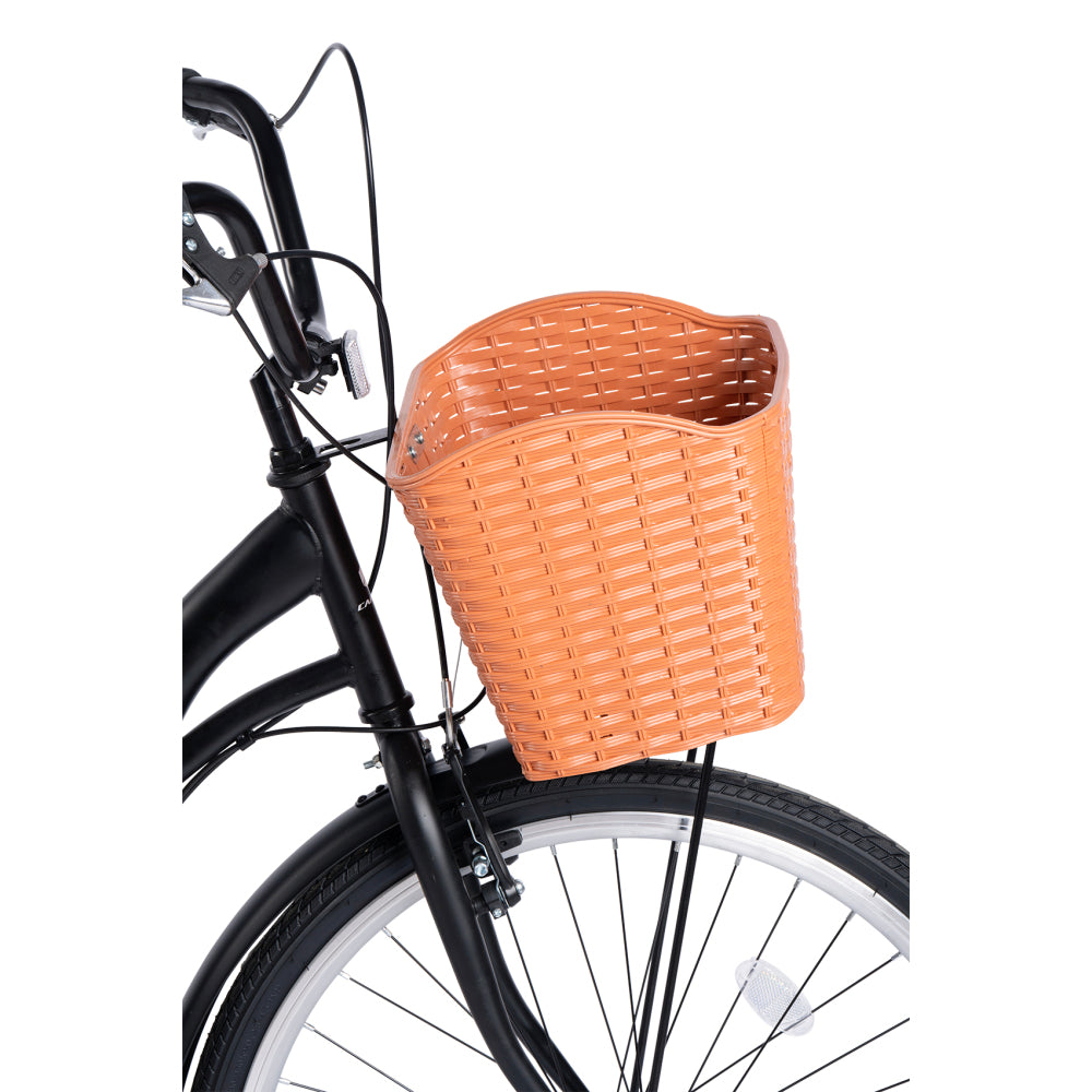 Vorderansicht des geflochtenen Korbs am ergonomischen Lenker.