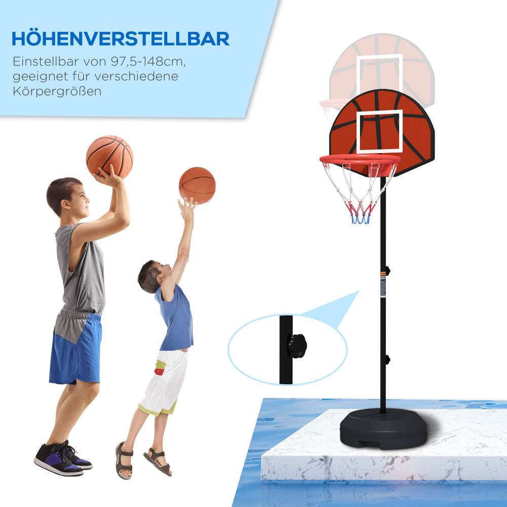 Zwei Kinder unterschiedlicher Größe beim Spielen, zur Veranschaulichung der Höhenverstellbarkeit.