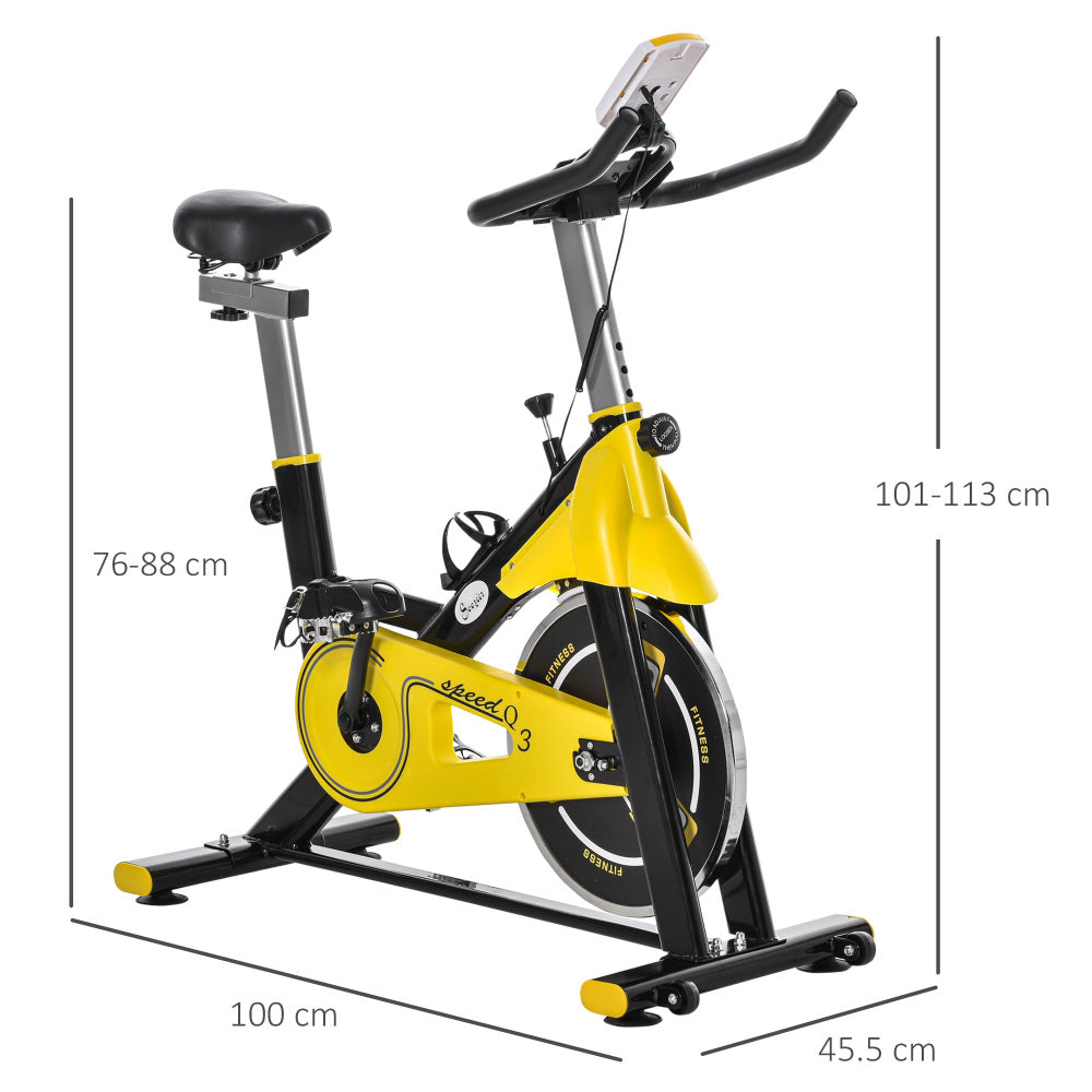 H101 Heimtrainer Gelb Maße – 100×45,5 cm Standfläche, Höhe 101–113 cm, Sattel 76–88 cm