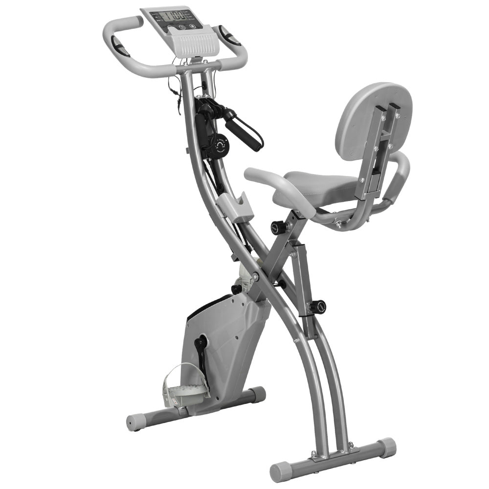 Sunjetfit H102 Heimtrainer – Faltbares X-Bike in Grau-Weiß mit Rückenlehne und LCD-Monitor