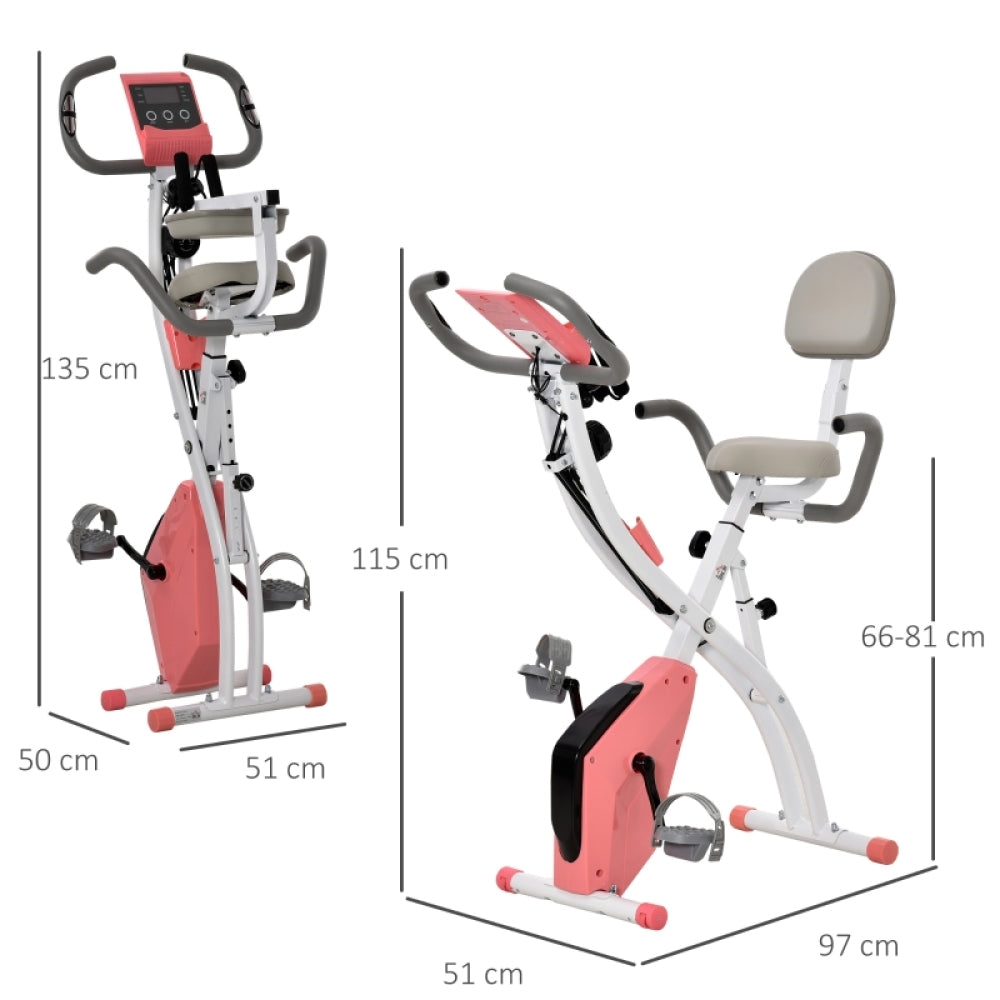 H102 Heimtrainer Pink Maße – Aufgebaut 135×50×91 cm, gefaltet 115×51×97 cm, Sitzhöhe 66–81 cm