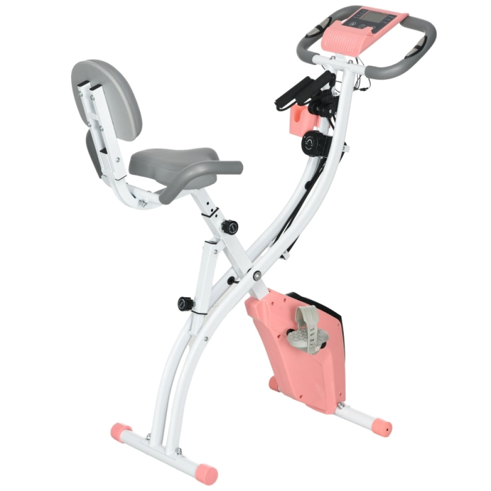Sunjetfit H102 Heimtrainer – Faltbares X-Bike in Pink-Weiß mit Rückenlehne und Handpulssensoren