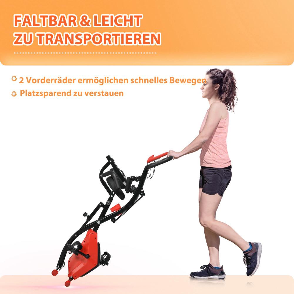 H102 Heimtrainer – Faltbar & leicht zu transportieren dank 2 Vorderrädern, platzsparend zu verstauen