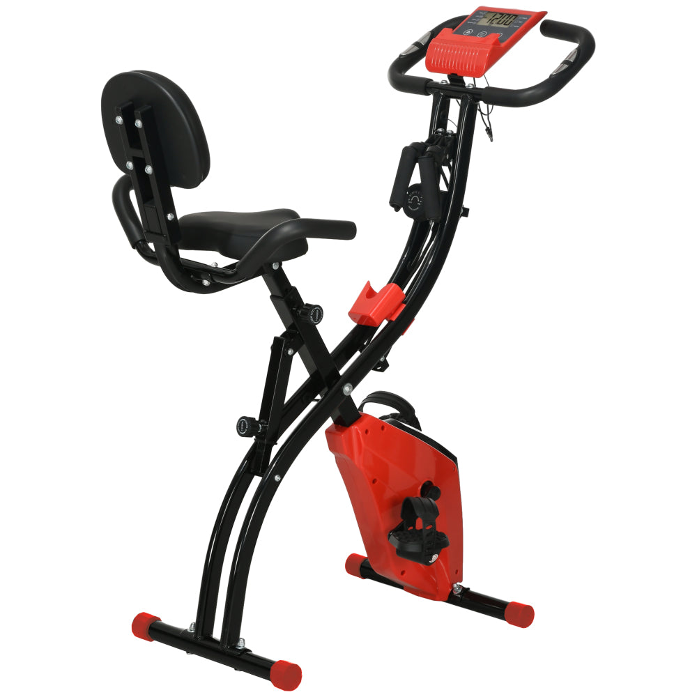 Sunjetfit H102 Heimtrainer – Faltbares X-Bike in Schwarz-Rot mit Rückenlehne und LCD-Monitor