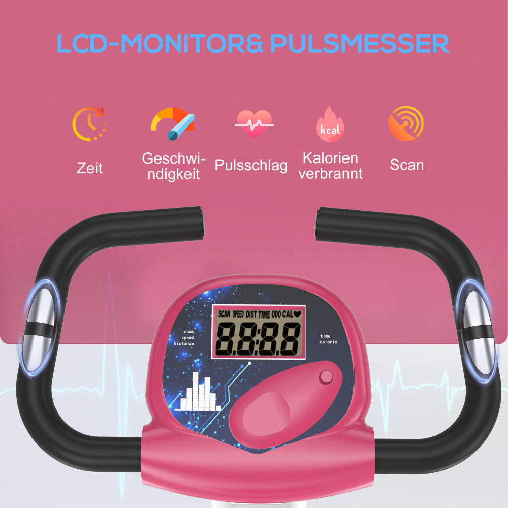 H103 Heimtrainer Pink – LCD-Monitor & Pulsmesser mit Zeit, Geschwindigkeit, Kalorien und Scan