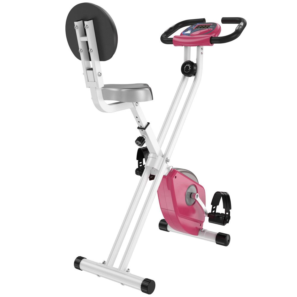 Sunjetfit H103 Heimtrainer – Faltbares X-Bike in Pink-Weiß mit Rückenlehne und LCD-Monitor