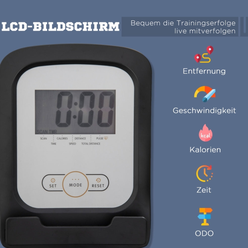 H104 Liegeheimtrainer – LCD-Bildschirm mit Distanz, Geschwindigkeit, Kalorien, Zeit und ODO
