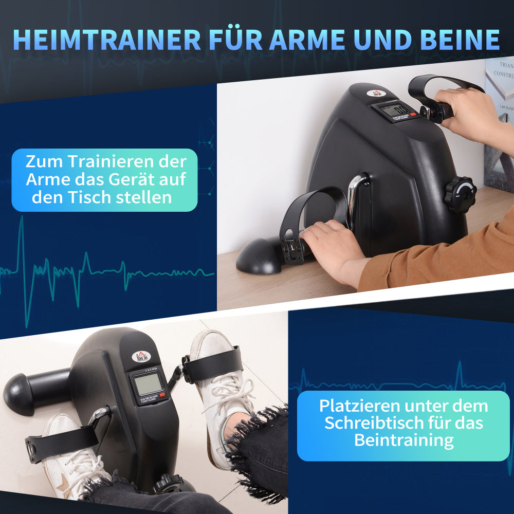 H105 Mini-Heimtrainer Schwarz – Heimtrainer für Arme und Beine: am Tisch für Arme, unter dem Schreibtisch für Beine