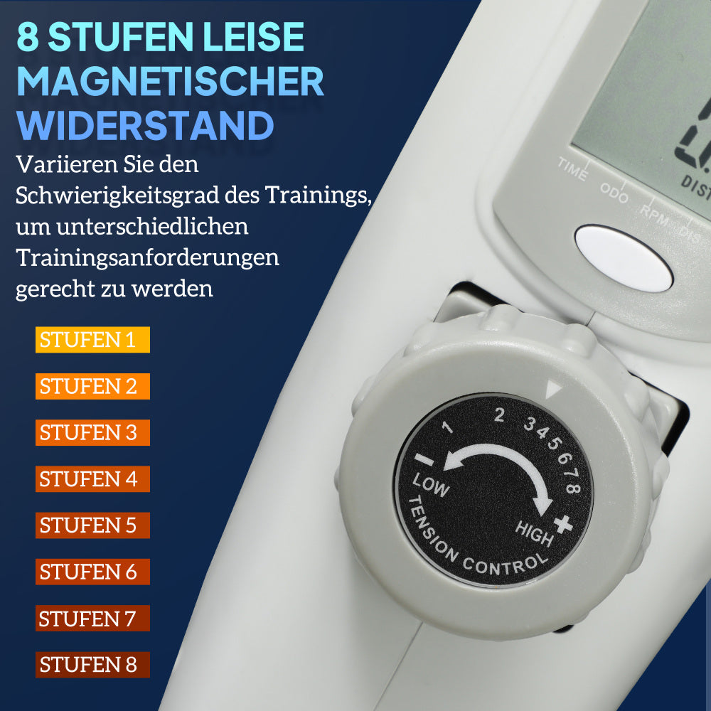 H105 Mini-Heimtrainer Weiß – 8-stufiger leiser magnetischer Widerstand für alle Trainingsniveaus