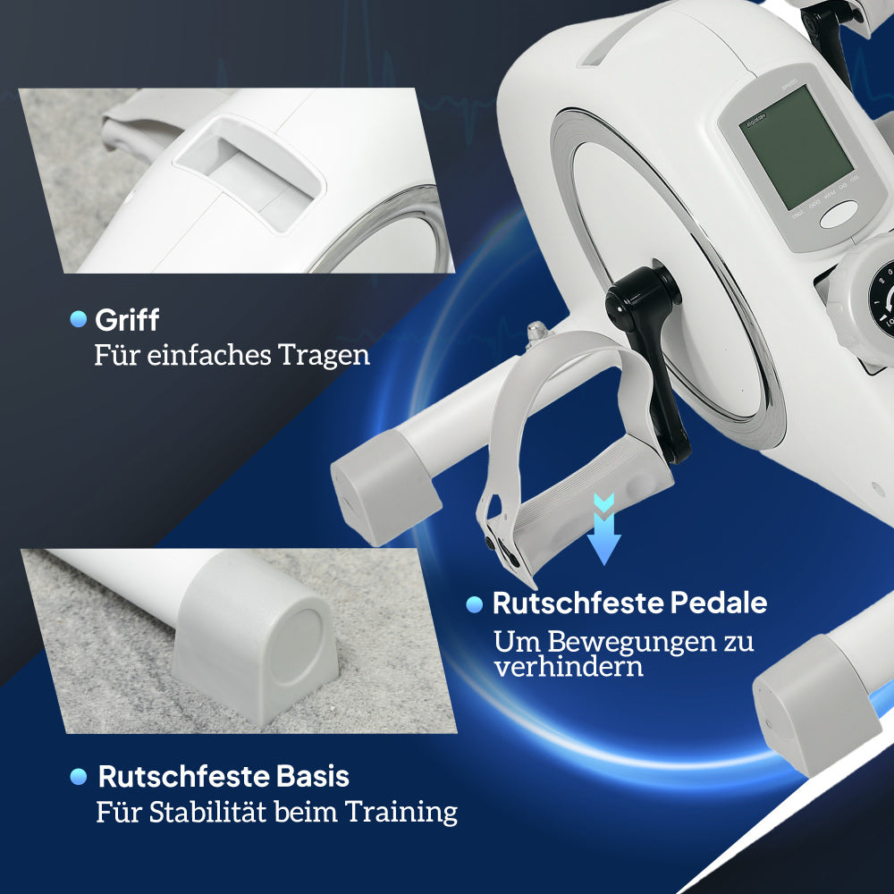 H105 Mini-Heimtrainer Weiß – Griff zum einfachen Tragen, rutschfeste Pedale und Anti-Rutsch-Basis