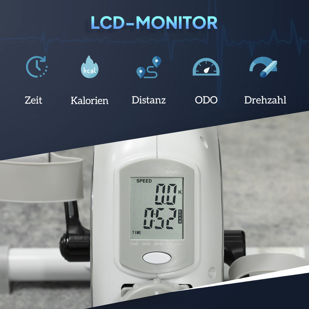 H105 Mini-Heimtrainer Weiß – LCD-Monitor mit Zeit, Kalorien, Distanz, ODO und Drehzahl