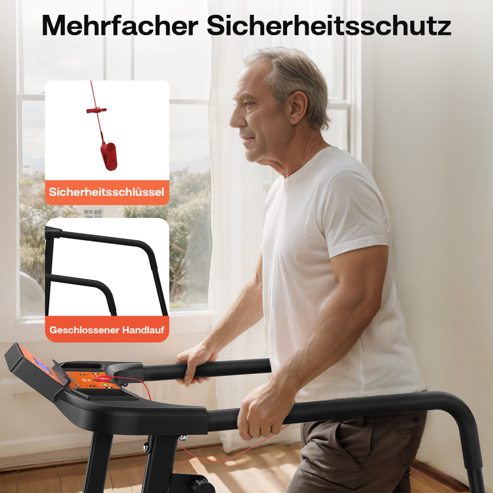 Senioren Laufband Sicherheitsschutz – Not-Stopp und Sicherheitsclip im Detail