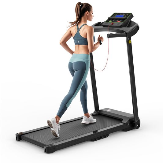 Sunjetfit T400 Heimlaufband – Frau läuft auf 7-fach gedämpftem Laufband für Zuhause