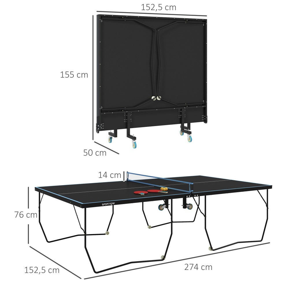 T500 Tischtennisplatte Maße schwarz – 274 × 152,5 × 76 cm, gefaltet 155 × 50 cm