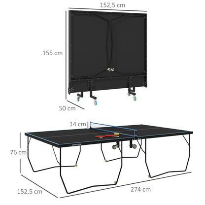 T500 Tischtennisplatte Maße schwarz – 274 × 152,5 × 76 cm, gefaltet 155 × 50 cm