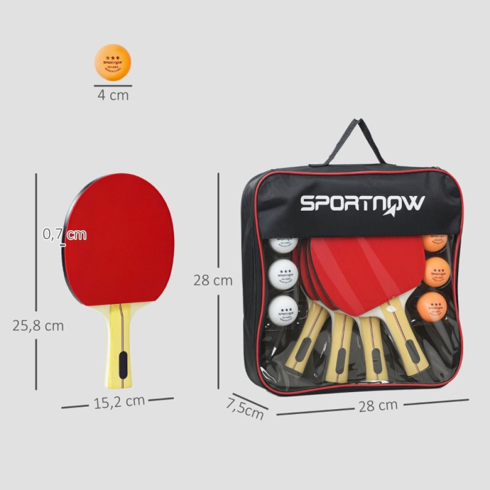Tischtennis Komplett-Set mit Tragetasche – 4 Schläger und Bälle mit Maßangaben