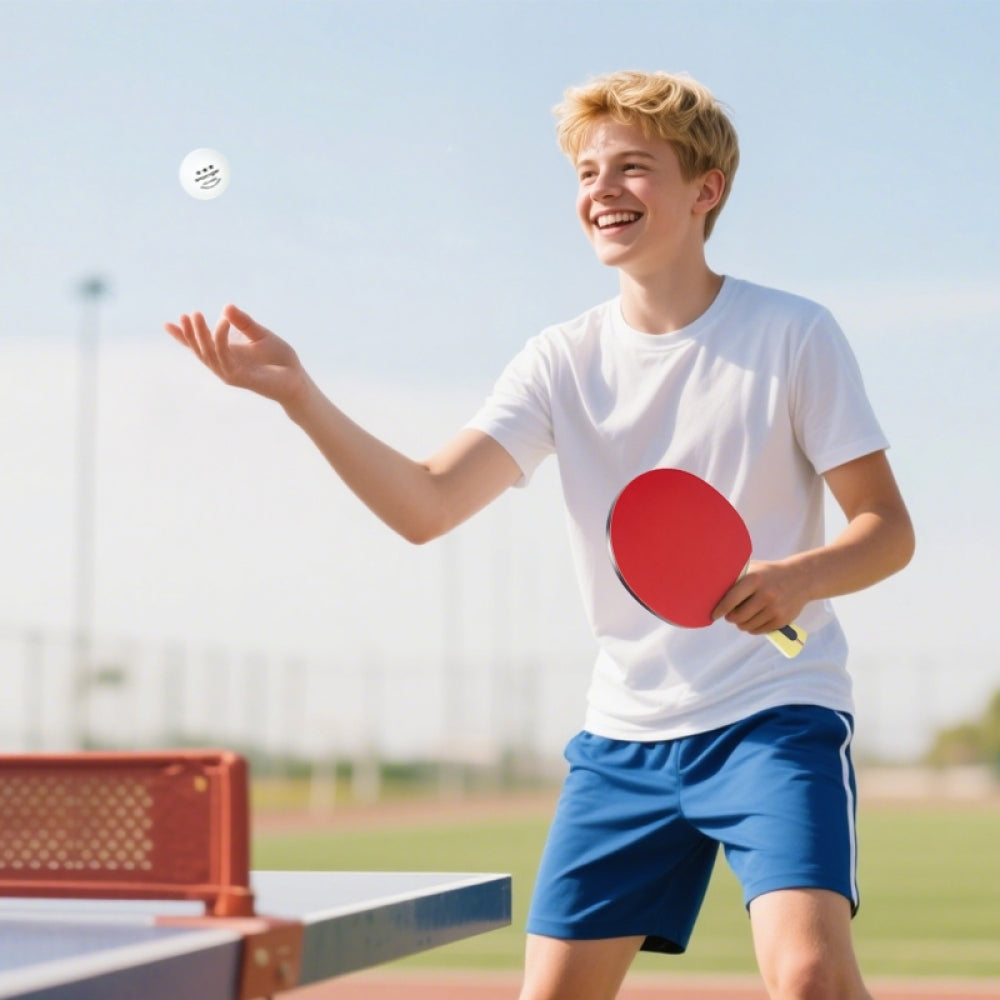 Tischtennis Set – Junge spielt draußen mit Profi-Schläger
