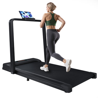 Sunjetfit W200 Walking Pad schwarz – Frau läuft auf elegantem Home-Office Laufband