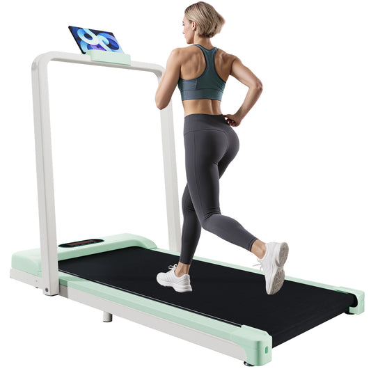 Sunjetfit W200 Walking Pad weiß mintgrün – Frau läuft auf stilvollem Home-Office Laufband