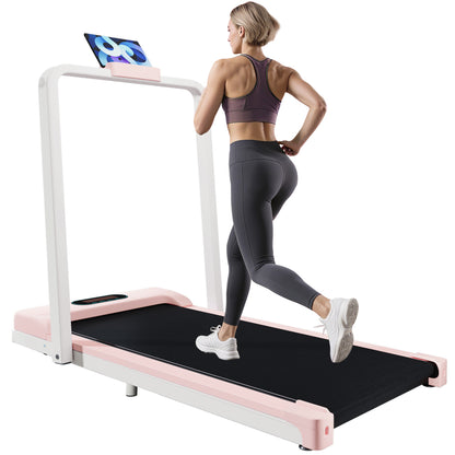 Sunjetfit W200 Walking Pad weiß rosa – Frau läuft auf stilvollem Home-Office Laufband