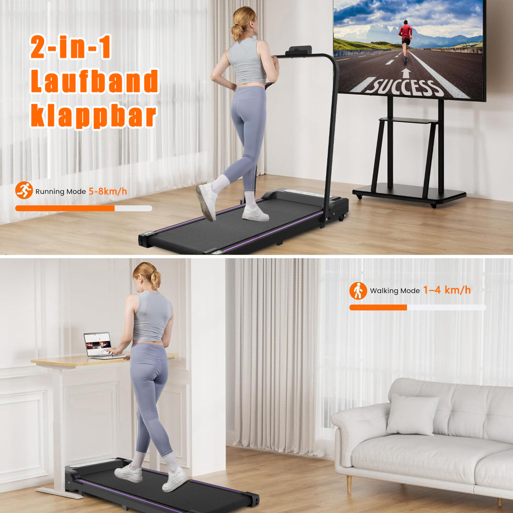 W300 Walking Pad 2-in-1 klappbar – Nutzung am Stehschreibtisch und im Wohnzimmer