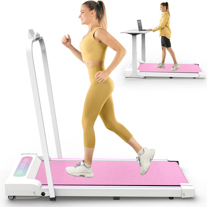 W300 Walking Pad rosa – Frau geht auf pinkem 2-in-1 Walking Pad